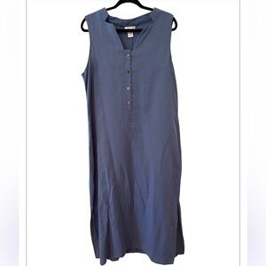 Vasna Beautiful Blue Linen Blend Lagenlook Cottagecore Button Down Dress Size L